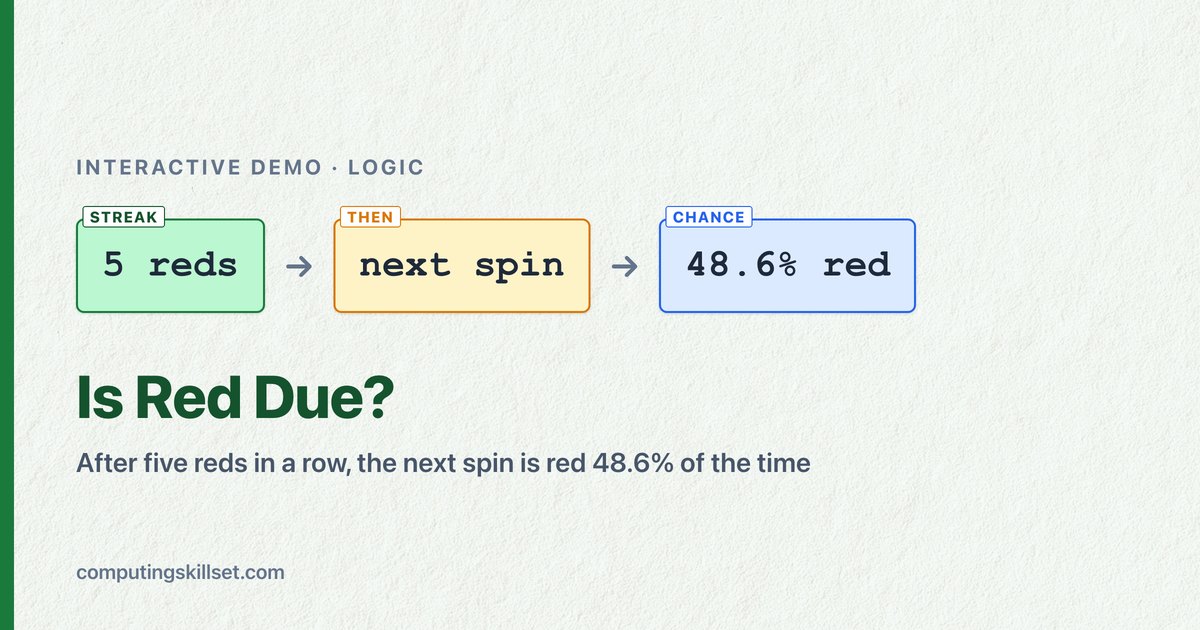 Is Red Due? — After five reds in a row, the next spin is red 48.6% of the time